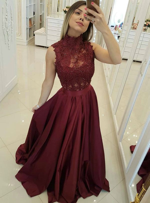 maroon high neck dress