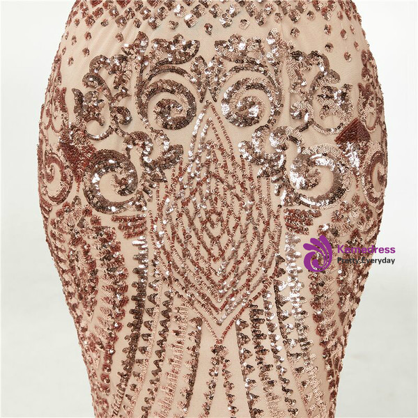 Gold Sequins Mermaid Sleeveless See Through Long Prom Dress