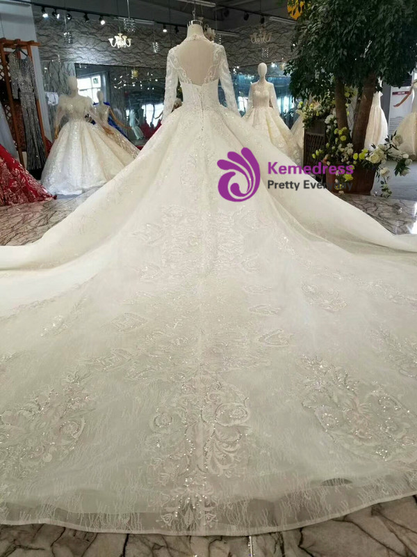 Shop 2019 Long & Short Ball Gown Tulle Lace Appliques Long Sleeve Backless Wedding Dress With Beading With Factory Price From Kemedress