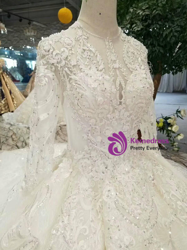 Shop 2019 Long & Short Ball Gown Tulle Lace Appliques Long Sleeve Backless Wedding Dress With Beading With Factory Price From Kemedress