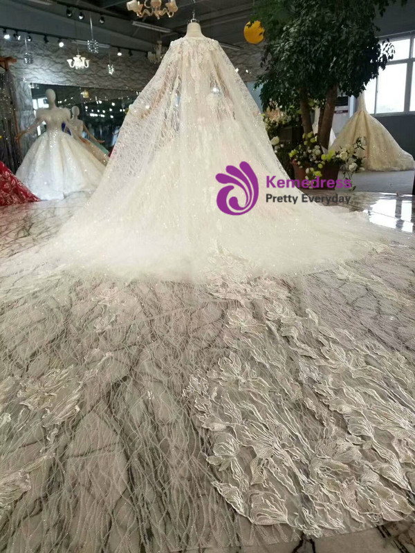 Shop 2019 Long & Short Champagne Tulle Sequins Mermaid Cap Sleeve Appliques Wedding Dress With Long Train With Factory Price From Kemedress