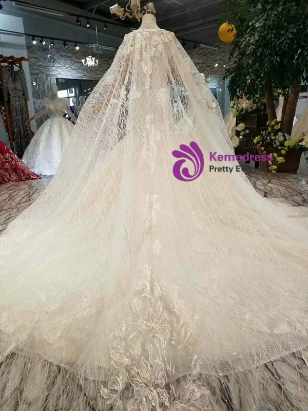 Shop 2019 Long & Short Champagne Tulle Sequins Mermaid Cap Sleeve Appliques Wedding Dress With Long Train With Factory Price From Kemedress