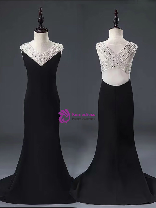 Shop 2019 Long & Short In Stock:Ship in 48 Hours Ready To Ship Black Mermaid V-neck Girl Dress With Factory Price From Kemedress