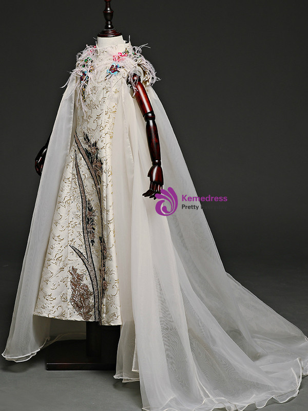 Shop 2019 Long & Short In Stock:Ship in 48 Hours Gold High Neck Tea Length Flower Girl Dress With Factory Price From Kemedress