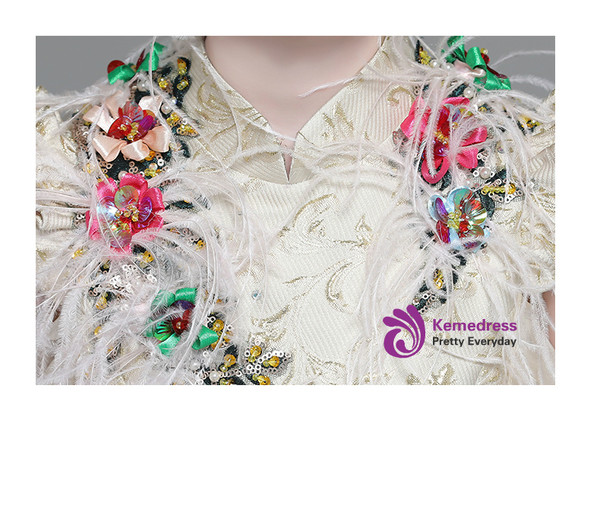 Shop 2019 Long & Short In Stock:Ship in 48 Hours Gold High Neck Tea Length Flower Girl Dress With Factory Price From Kemedress