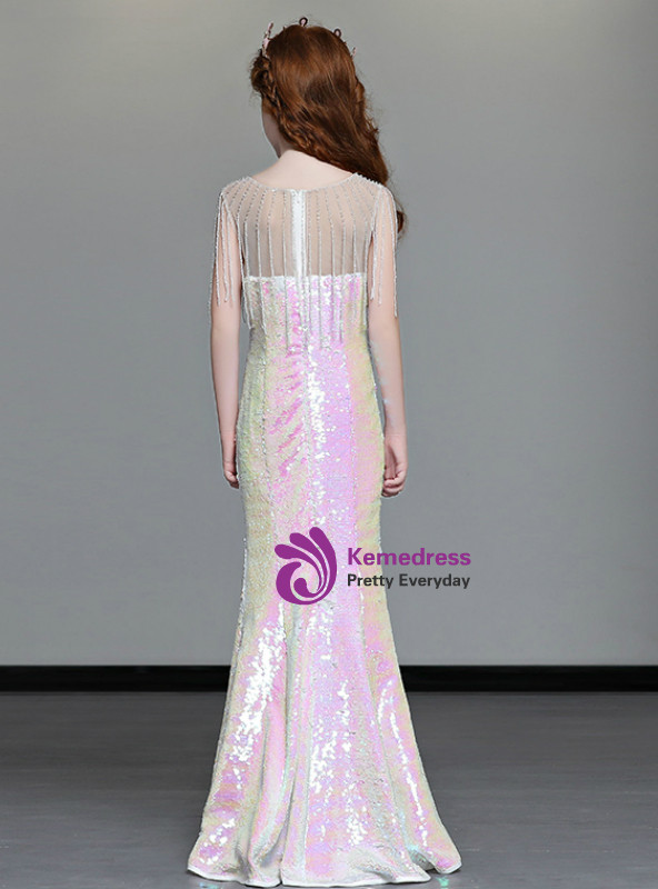 Shop 2019 Long & Short In Stock:Ship in 48 Hours Pink mermaid Sequins Flower Girl Dress With Factory Price From Kemedress