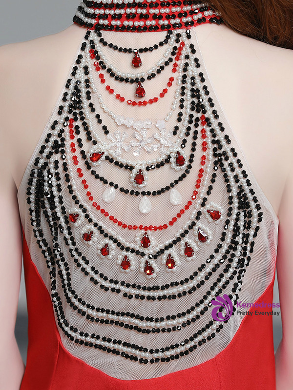 Shop 2019 Long & Short In Stock:Ship in 48 Hours Red mermaid Satin Halter Flower Girl Dress With Factory Price From Kemedress