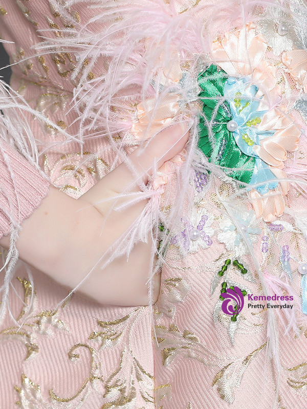 Shop 2019 Long & Short In Stock:Ship in 48 Hours Pink Two Piece Sequins Flower Girl Dress With Pocket With Factory Price From Kemedress