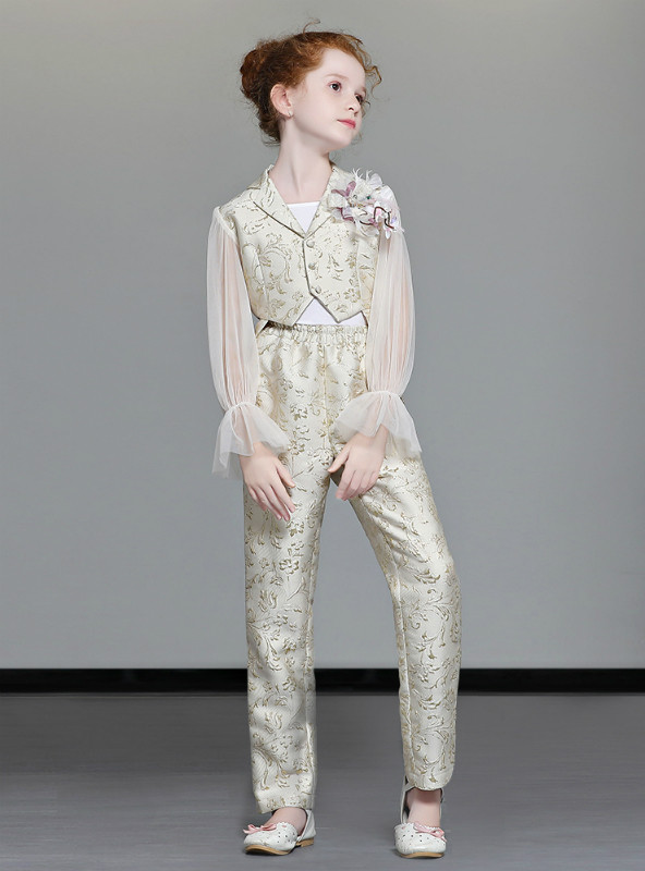 Shop 2019 Long & Short In Stock:Ship in 48 Hours Gold Two Piece Sequins Suits Girl Clother With Factory Price From Kemedress