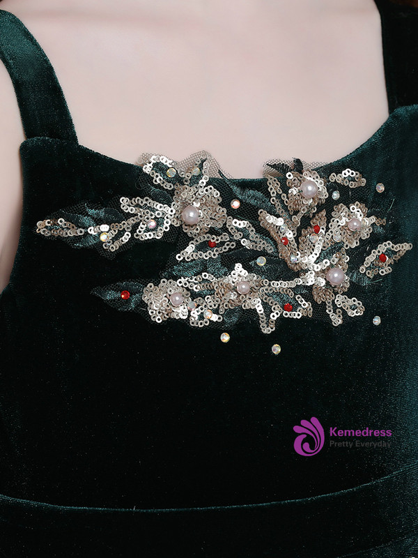 Shop 2019 Long & Short In Stock:Ship in 48 Hours Dark Green Velvet Sequins Appliques Flower Girl Dress With Factory Price From Kemedress