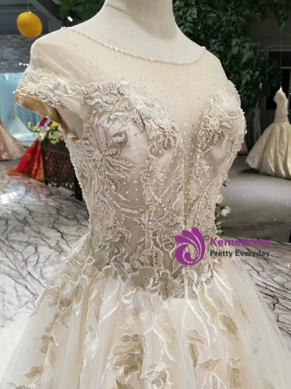 Shop 2019 Long & Short Ivory Ball Gown Tulle Bateau Cap Sleeve Backless Wedding Dress With Beading With Factory Price From Kemedress
