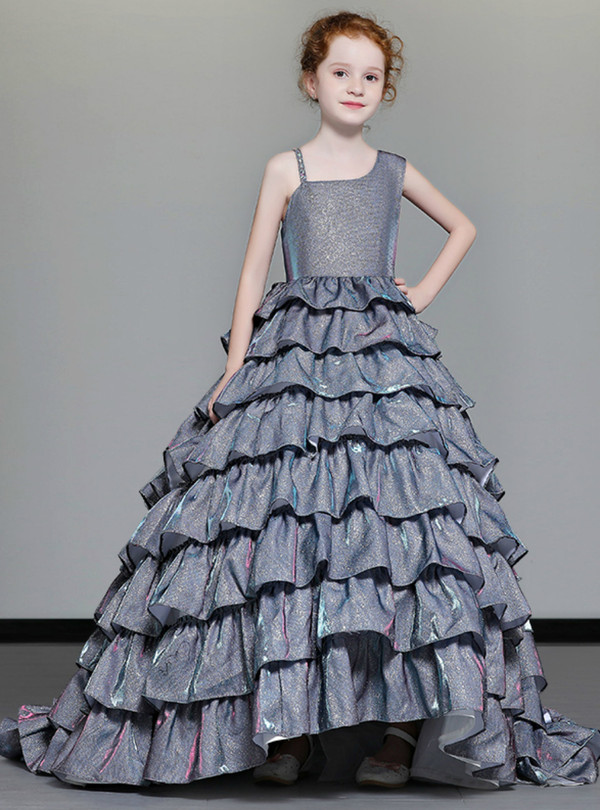 Shop 2019 Long & Short In Stock:Ship in 48 Hours Gray Ball Gown Tulle Bling Bling Flower Girl Dress With Factory Price From Kemedress