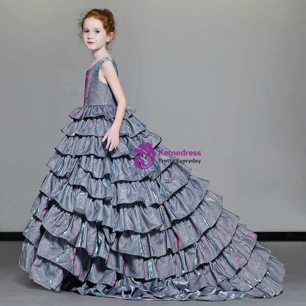 Shop 2019 Long & Short In Stock:Ship in 48 Hours Gray Ball Gown Tulle Bling Bling Flower Girl Dress With Factory Price From Kemedress