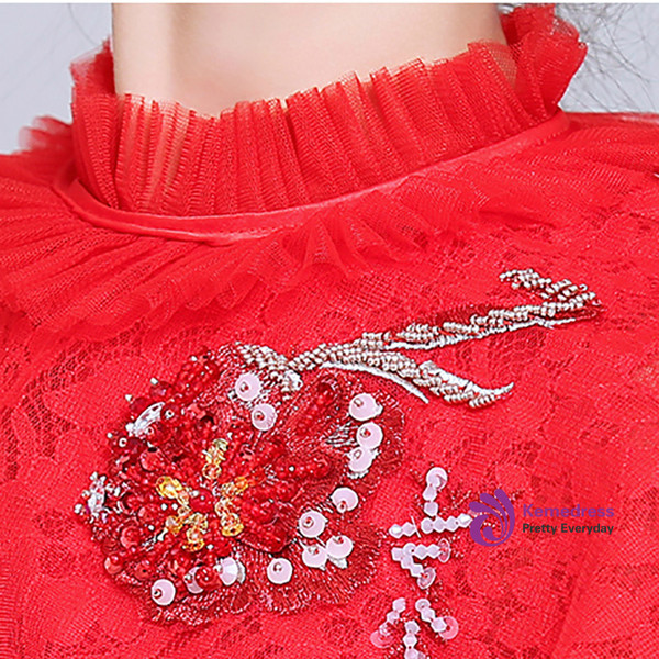 Shop 2019 Long & Short In Stock:Ship in 48 Hours Red Long Sleeve Tulle Lace Flower Girl Dress With Factory Price From Kemedress