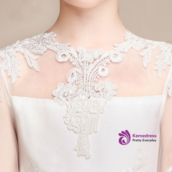 Shop 2019 Long & Short A-Line White Tulle Lace Appliques Scoop Long Sleeve Flower Girl Dress With Factory Price From Kemedress