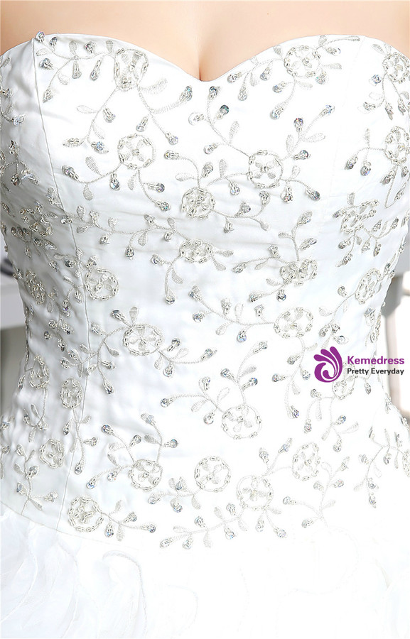 Shop 2019 Long & Short White Ball Gown Organza Sweetheart Ruffle Wedding Dress With Beading  With Factory Price From Kemedress