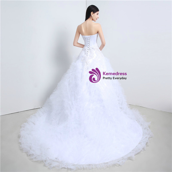 Shop 2019 Long & Short White Ball Gown Tulle Strapless Wedding Dress With Beading Crystal With Factory Price From Kemedress