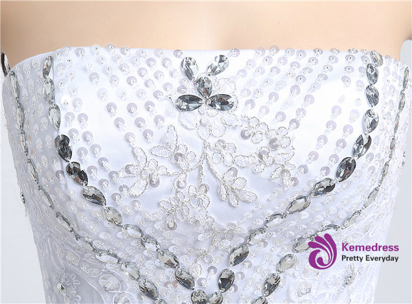 Shop 2019 Long & Short White Ball Gown Tulle Strapless Wedding Dress With Beading Crystal With Factory Price From Kemedress