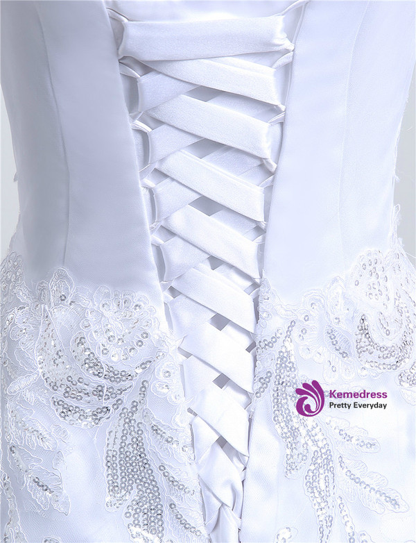 Shop 2019 Long & Short White Ball Gown Tulle Strapless Wedding Dress With Beading Crystal With Factory Price From Kemedress