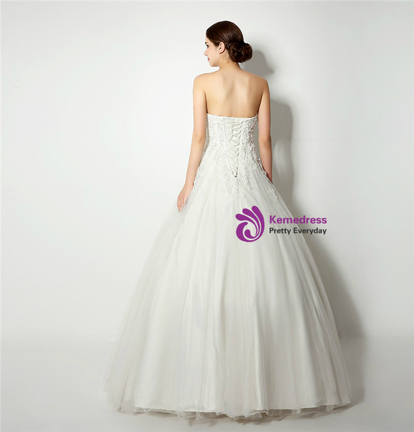 Shop 2019 Long & Short White Ball Gown Tulle Strapless Appliques Long Wedding Dress With Factory Price From Kemedress