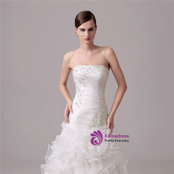 Shop 2019 Long & Short White Mermaid Organza Sweetheart Pleats Wedding Dress With Beading With Factory Price From Kemedress