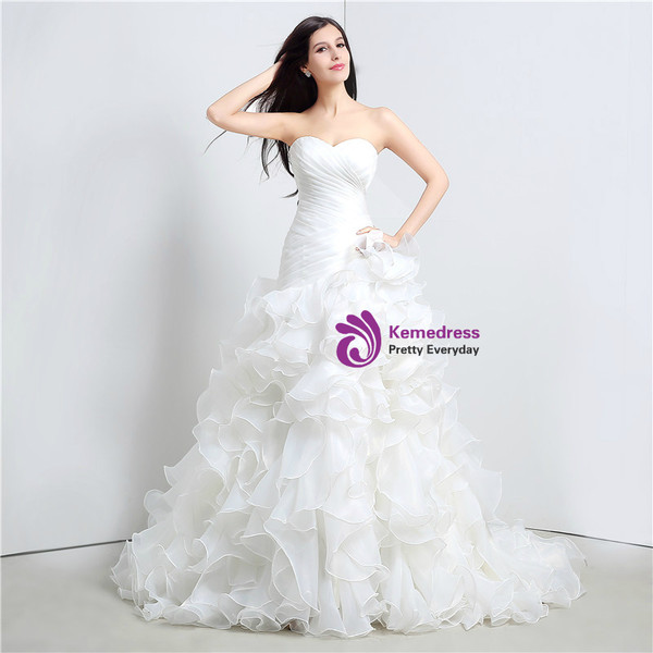 Shop 2019 Long & Short White Mermaid Organza Sweetheart Neck Ruffle Pleats Wedding Dress With Factory Price From Kemedress