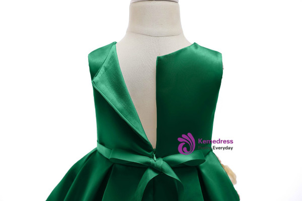Shop 2019 Long & Short In Stock:Ship in 48 Hours Green Satin Appliques Girl Princess Dresses With Factory Price From Kemedress