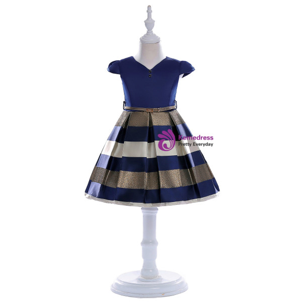 Shop 2019 Long & Short In Stock:Ship in 48 Hours Blue V-neck Satin Cap Sleeve Flower Girl Dress With Factory Price From Kemedress