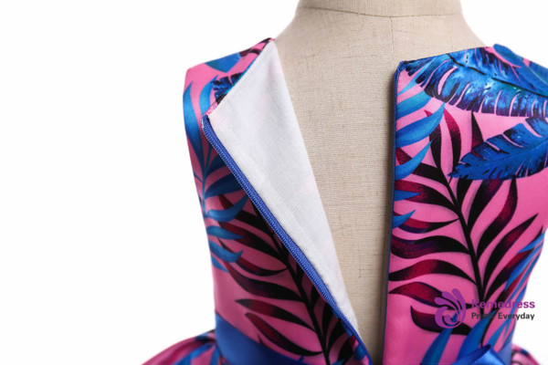 Shop 2019 Long & Short In Stock:Ship in 48 Hours Blue Satin Print Flower Dress With Bow With Factory Price From Kemedress