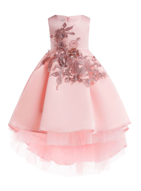 Shop 2019 Long & Short In Stock:Ship in 48 Hours Pink Hi Lo Satin Appliques Princess Dresses With Factory Price From Kemedress