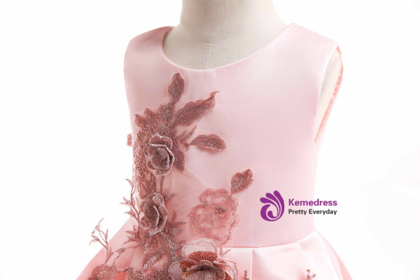 Shop 2019 Long & Short In Stock:Ship in 48 Hours Pink Hi Lo Satin Appliques Princess Dresses With Factory Price From Kemedress