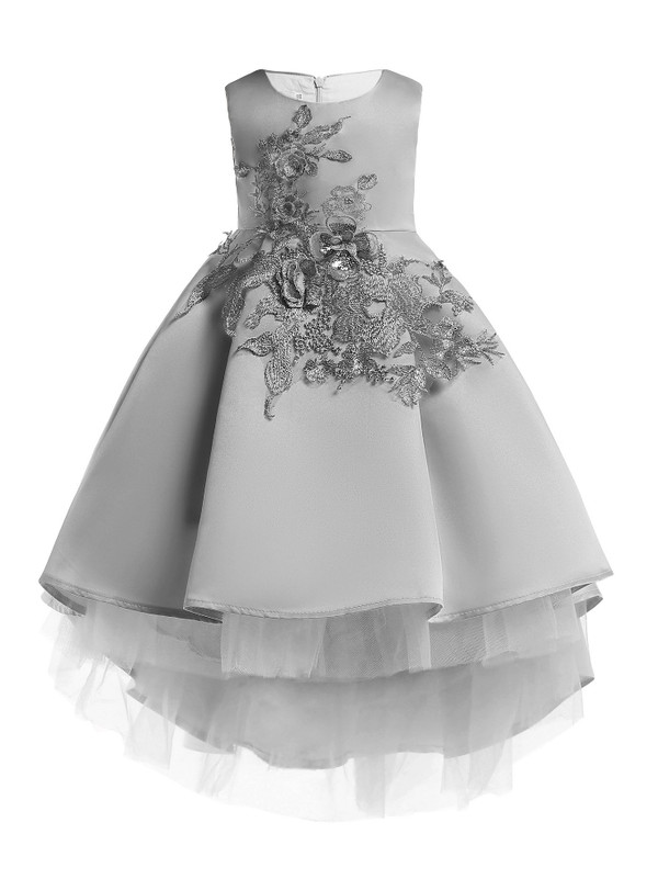 Shop 2019 Long & Short In Stock:Ship in 48 Hours Gray Hi Lo Satin Appliques Princess Dresses With Factory Price From Kemedress