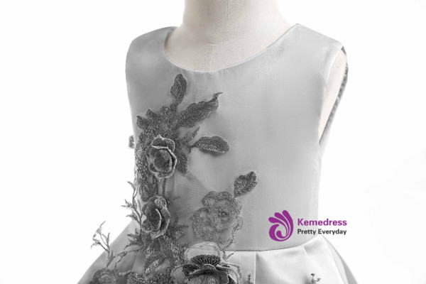 Shop 2019 Long & Short In Stock:Ship in 48 Hours Gray Hi Lo Satin Appliques Princess Dresses With Factory Price From Kemedress