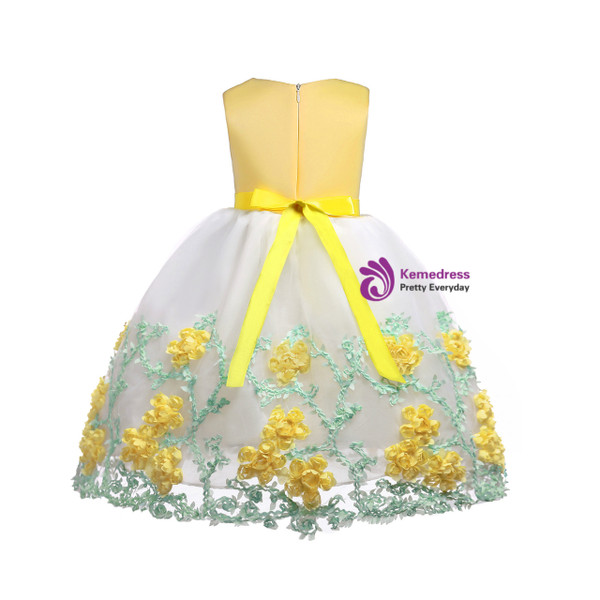 Shop 2019 Long & Short In Stock:Ship in 48 Hours Yellow Tulle Appliques Flower Girl Dress With Bow With Factory Price From Kemedress