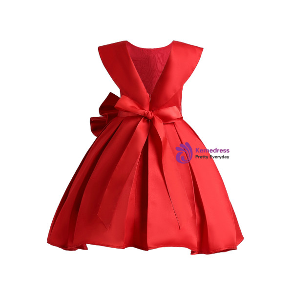 Shop 2019 Long & Short In Stock:Ship in 48 Hours Red Satin Short Flower Girl Dress With Bow With Factory Price From Kemedress