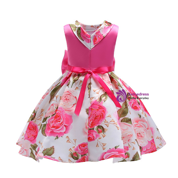 Shop 2019 Long & Short In Stock:Ship in 48 Hours Fuchsia Satin Print Flower Girl Dress With Bow With Factory Price From Kemedress