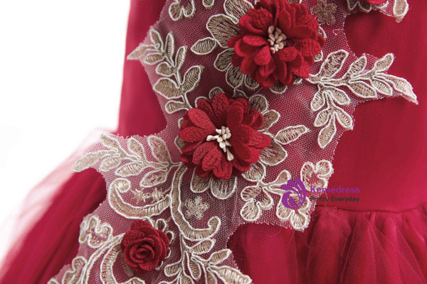 Shop 2019 Long & Short In Stock:Ship in 48 Hours Burgundy Tulle Appliques Flower Girl Dress With Factory Price From Kemedress