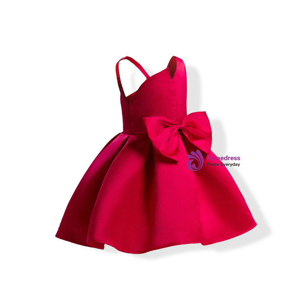Shop 2019 Long & Short In Stock:Ship in 48 Hours Red Satin One Shoulder Flower Girl Dress With Bow With Factory Price From Kemedress