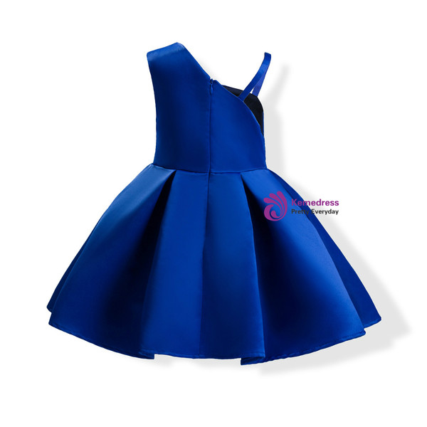 Shop 2019 Long & Short In Stock:Ship in 48 Hours Blue Satin One Shoulder Flower Girl Dress With Bow With Factory Price From Kemedress