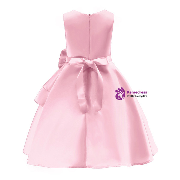 Shop 2019 Long & Short In Stock:Ship in 48 Hours Pink Satin Flower Girl Dress With Bow With Factory Price From Kemedress