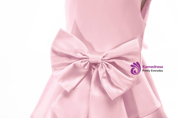 Shop 2019 Long & Short In Stock:Ship in 48 Hours Pink Satin Flower Girl Dress With Bow With Factory Price From Kemedress