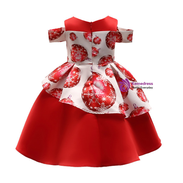 Shop 2019 Long & Short In Stock:Ship in 48 Hours Red Satin Print Christmas Flower Girl Dress With Factory Price From Kemedress