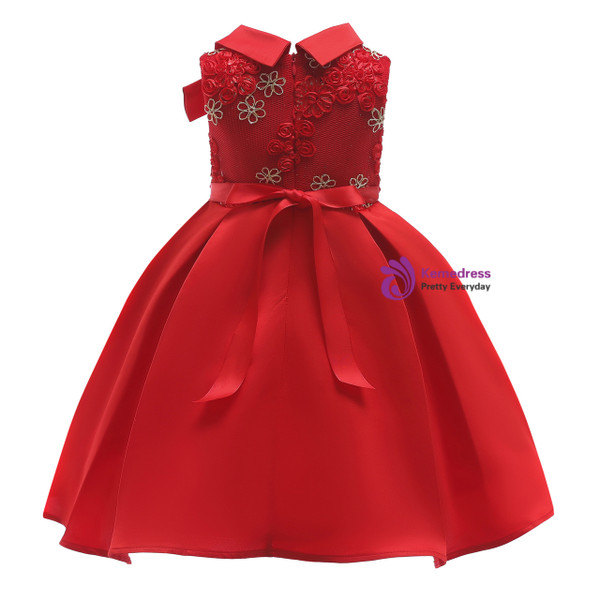 Shop 2019 Long & Short In Stock:Ship in 48 Hours Red Satin High Neck Flower Girl Dress With Bow With Factory Price From Kemedress