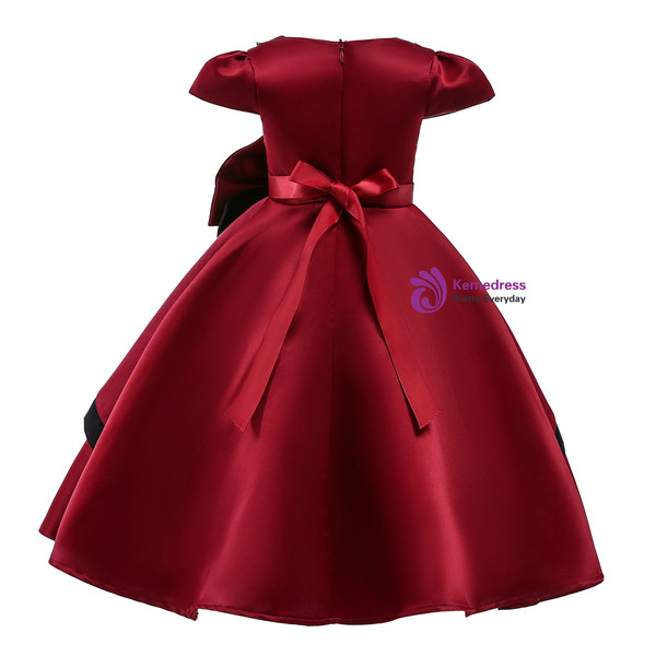 Shop 2019 Long & Short In Stock:Ship in 48 Hours Burgundy Satin Cap Sleeve Flower Girl Dress With Factory Price From Kemedress