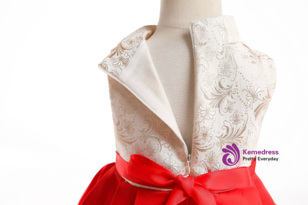 Shop 2019 Long & Short In Stock:Ship in 48 Hours Red Satin High Neck Princess Dress With Bow With Factory Price From Kemedress