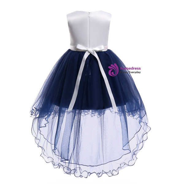 Shop 2019 Long & Short In Stock:Ship in 48 Hours Blue And White Tulle Appliques Girl Dress With Factory Price From Kemedress