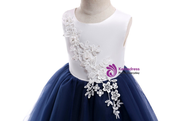 Shop 2019 Long & Short In Stock:Ship in 48 Hours Blue And White Tulle Appliques Girl Dress With Factory Price From Kemedress