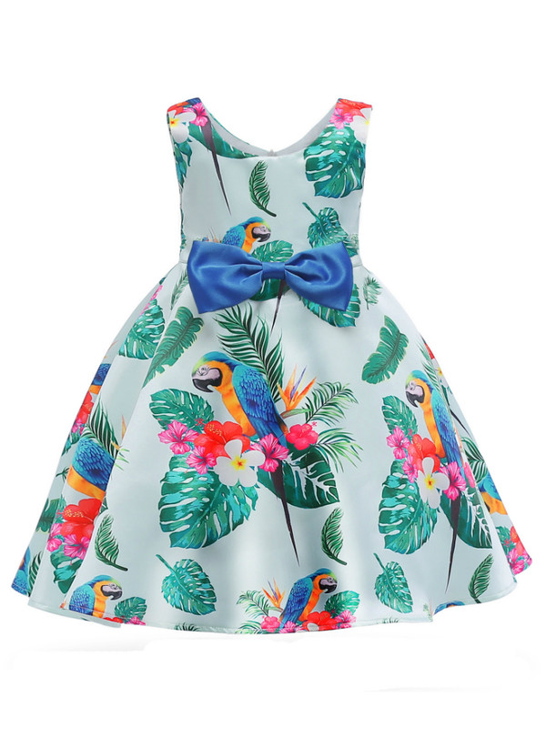 Shop 2019 Long & Short In Stock:Ship in 48 Hours Blue Print Little Girl Dress With Bow With Factory Price From Kemedress