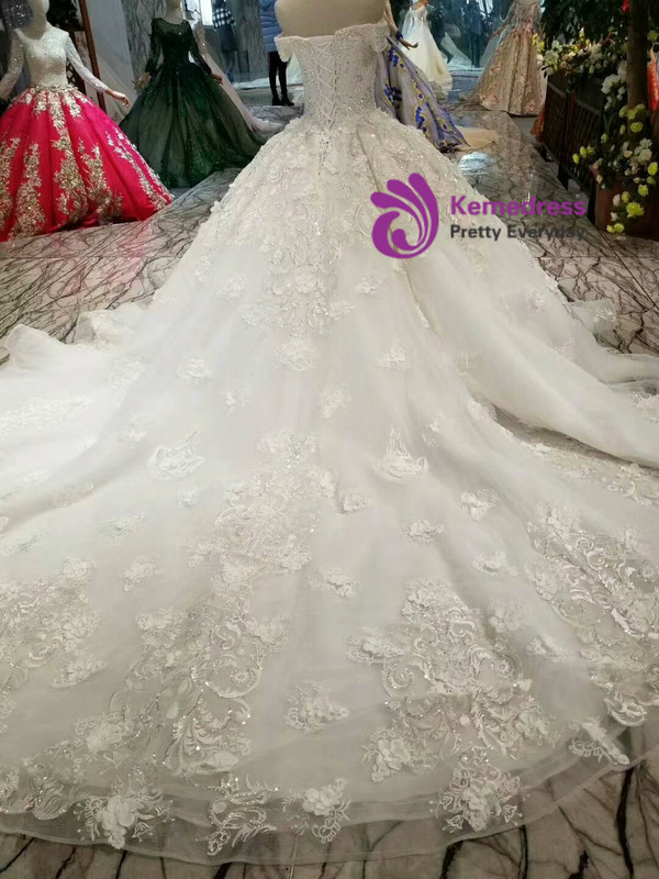 Shop 2019 Long & Short Ivory White Ball Gown Tulle Appliques Off The Shoulder Wedding Dress With Factory Price From Kemedress