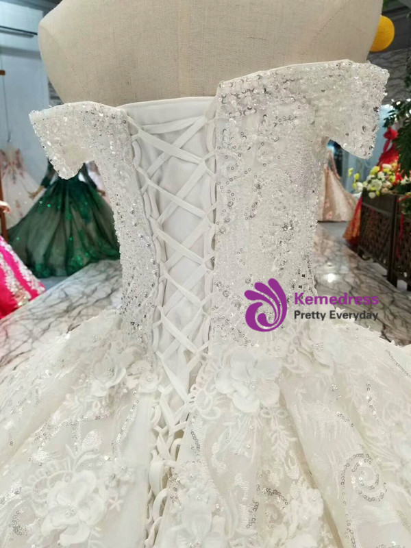 Shop 2019 Long & Short Ivory White Ball Gown Tulle Appliques Off The Shoulder Wedding Dress With Factory Price From Kemedress